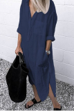 Casual Solid Patchwork Turndown Collar Shirt Dress Dresses