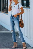 Fashion Casual Solid Ripped Straight Denim