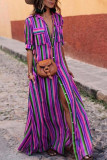 Fashion Sweet Striped Turndown Collar Shirt Dress Dresses
