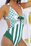Fashion Sexy Print Frenulum Backless Swimwears