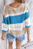 Casual Striped Patchwork V Neck Tops