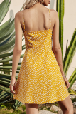 Fashion Elegant Print Frenulum Stringy Selvedge V Neck A Line Dresses