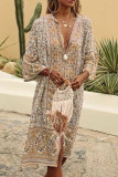 Fashion Vintage Print Patchwork V Neck Printed Dress Dresses