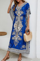 Vacation Print Frenulum V Neck Irregular Dress Dresses