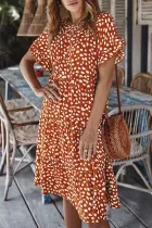 Fashion Street Print Flounce O Neck Printed Dress Dresses