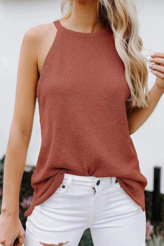 Casual Solid Split Joint Halter Tops