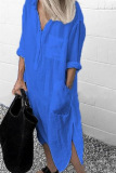 Casual Solid Patchwork Turndown Collar Shirt Dress Dresses