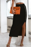 Elegant Solid Patchwork Buckle Slit Regular High Waist Solid Color Bottoms