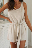 Fashion Street Solid With Belt O Neck Loose Rompers