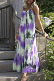 Casual Vacation Print Tie Dye Patchwork V Neck Sling Dress Dresses