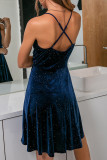Fashion Simplicity Solid Patchwork Backless V Neck A Line Dresses