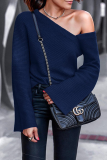 Fashion Casual Solid Patchwork Asymmetrical Oblique Collar Tops