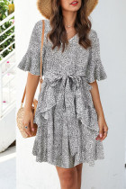 Fashion Simplicity Print Patchwork V Neck A Line Dresses