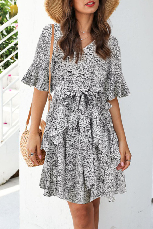 Fashion Simplicity Print Patchwork V Neck A Line Dresses