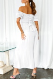 Casual Solid Patchwork Off the Shoulder Straight Jumpsuits