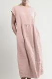 Fashion Vintage Solid Patchwork O Neck A Line Dresses