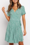Fashion Sweet Print Split Joint V Neck A Line Dresses