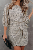 Elegant Print With Belt O Neck A Line Dresses