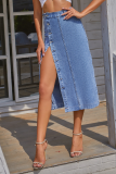 Elegant Solid Buckle Slit Regular High Waist Pencil Solid Color Bottoms