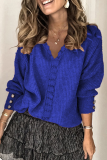 Casual Solid Lace Patchwork Buckle V Neck Tops