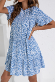 Elegant Floral Split Joint Flounce O Neck A Line Dresses