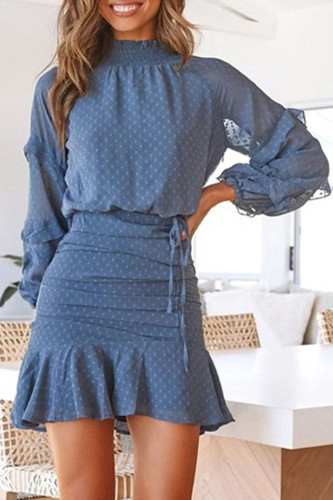 Fashion Street Dot Flounce O Neck Long Sleeve Two Pieces