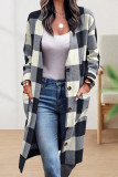 Work Street Plaid Striped Pocket Buckle V Neck Outerwear