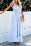 Fashion Elegant Striped Split Joint Fold Spaghetti Strap A Line Dresses