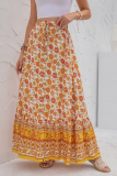 Elegant Floral Buttons Slit Regular High Waist Type A Full Print Bottoms