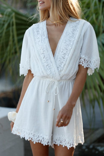 Fashion Street Solid Frenulum V Neck Loose Rompers