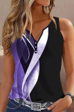 Casual Print Patchwork V Neck Tops
