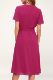 Fashion Sweet Solid Patchwork V Neck Irregular Dresses