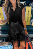 Fashion Casual Solid Patchwork Turndown Collar A Line Dresses(4 Colors)
