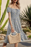 Elegant Floral Frenulum Flounce Square Collar A Line Dresses