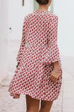 Casual Print Patchwork Basic V Neck A Line Dresses
