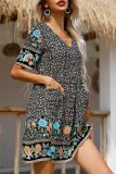 Elegant Floral Buckle V Neck A Line Dresses