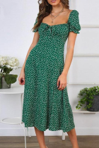 Fashion Elegant Floral Split Joint Frenulum Square Collar A Line Dresses