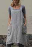 Casual Solid Split Joint Pocket Square Collar Irregular Dress Dresses