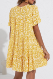 Elegant Floral Split Joint Flounce O Neck A Line Dresses