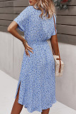 Fashion Elegant Print Split Joint Turndown Collar Waist Skirt Dresses