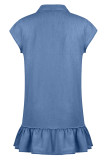 Fashion Casual Solid Patchwork Turndown Collar A Line Dresses(4 Colors)