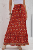 Elegant Floral Buttons Slit Regular High Waist Type A Full Print Bottoms