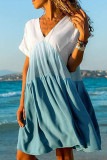 Fashion British Style Gradual Change Split Joint V Neck Princess Dresses