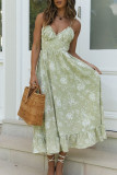 Fashion Sexy Print Split Joint V Neck Waist Skirt Dresses