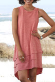 Fashion Street Solid Split Joint O Neck A Line Dresses