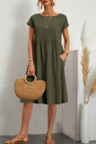 Casual Solid Patchwork O Neck A Line Short Sleeve Dress(10 Colors)