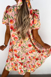 Fashion Sweet Print Split Joint O Neck Princess Dresses