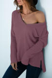 Fashion Casual Solid Split Joint V Neck T-Shirts