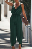 Casual Street Print Solid Draw String Backless V Neck Regular Jumpsuits