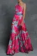 Fashion Elegant Print Patchwork Oblique Collar Sleeveless Dress Dresses